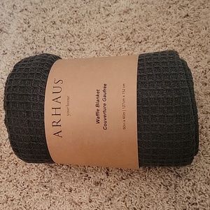 Arhaus pine green waffle knit throw blanket